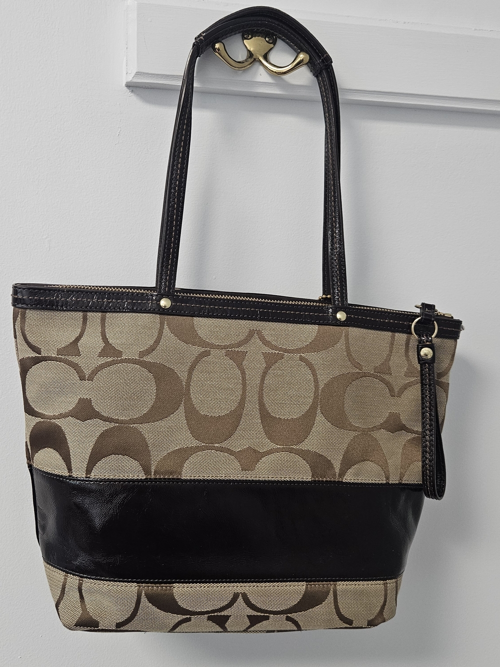 Coach Vintage Y2K Signature Stripe Patent Leather Tote Bag 12429 Chocolate Brown - Picture 3 of 10